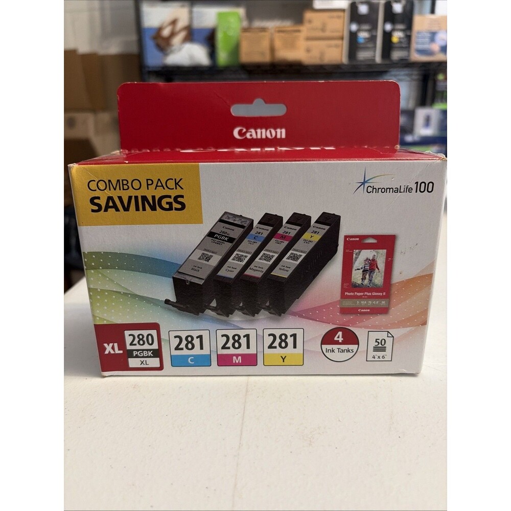 Canon 280XL Pigment Black & Canon 281 Cyan Magenta Yellow Ink Combo Pack